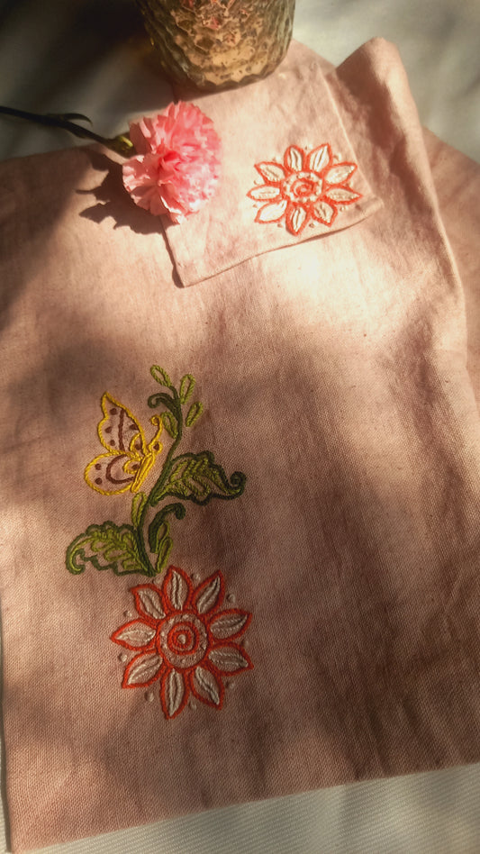 Flower Butterfly-Embroidered Table Mats and Coaster