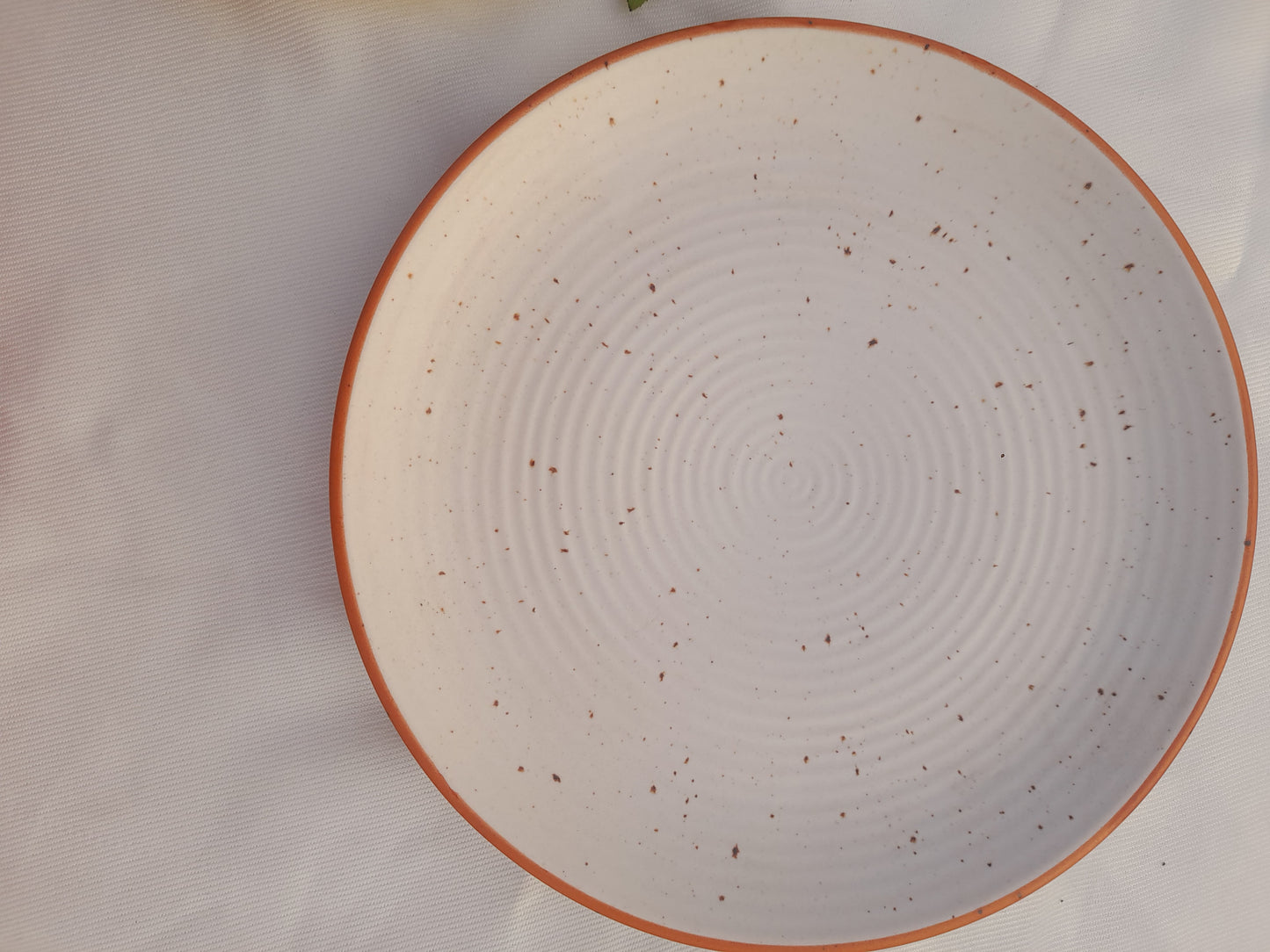 Rust Rimmed Speckled Ceramic Dinner Plate Earthy Elegance