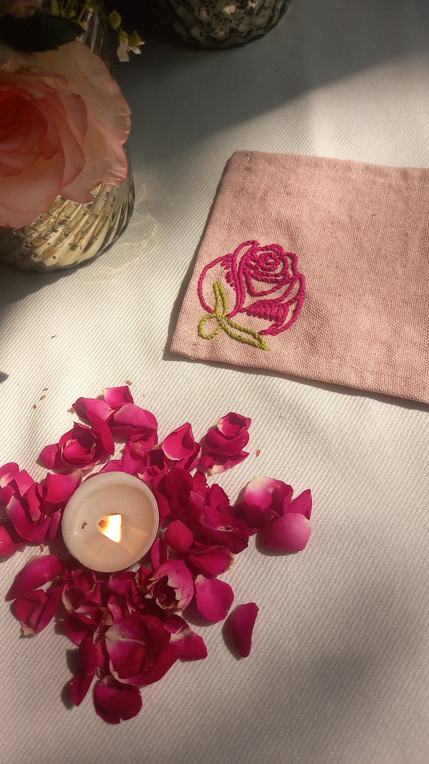 Rose - Set of 6 Hand Embroidered Coasters