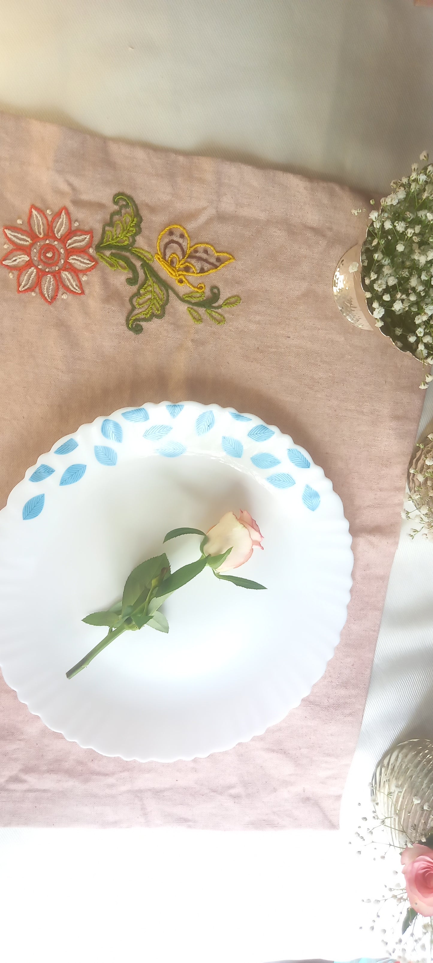 Flower Butterfly-Hand Embroidered Table Mat