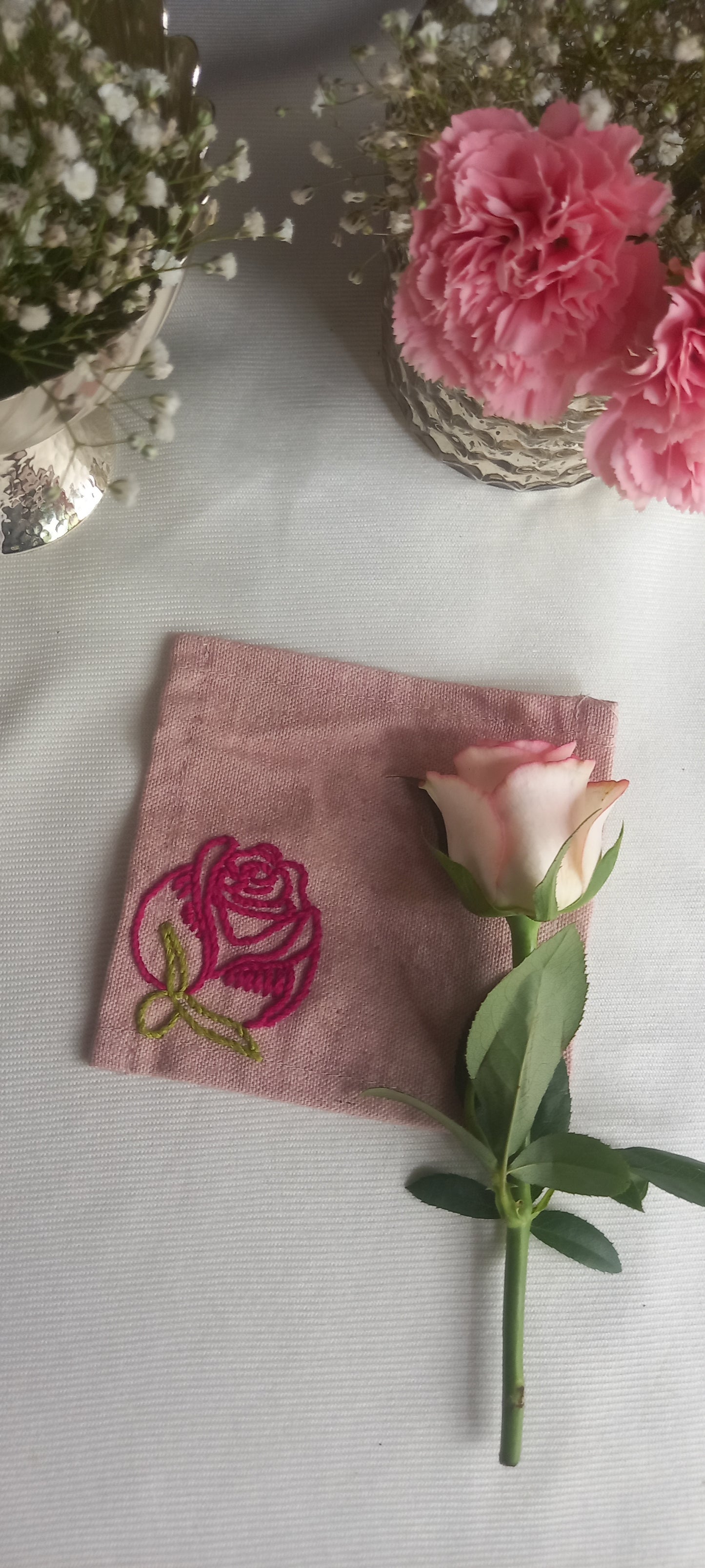 Rose - Set of 6 Hand Embroidered Coasters