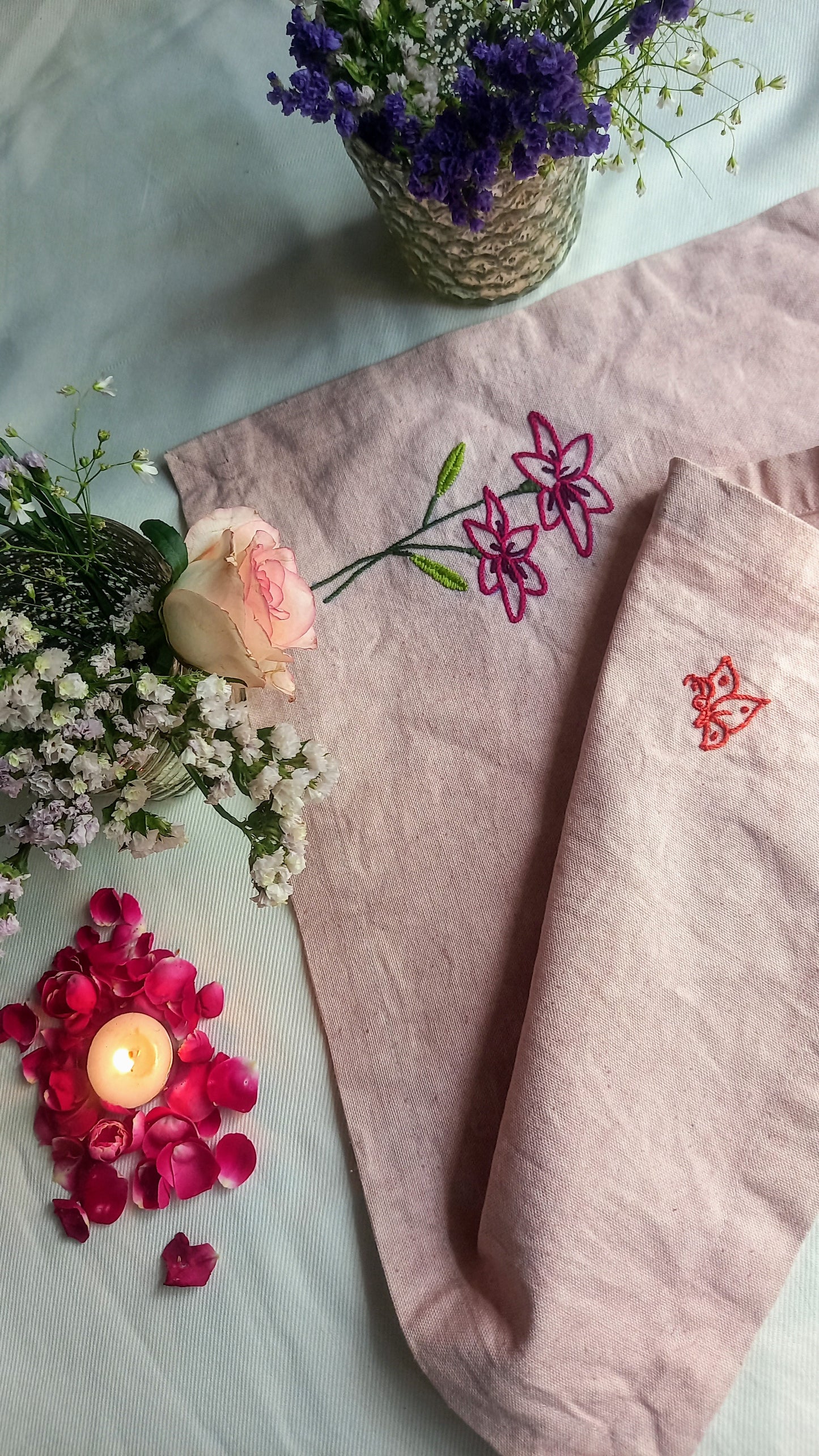 Blossoming Flower- Hand Embroidered Table Mat